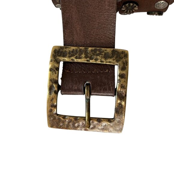 Vintage Leather Embellished with Hammered Brass Buckle Belt Women\'s Brown main image 6
